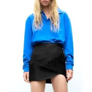 ZARA BLOGGER FAVORITE Wood Grain Jacquard Curved Asymmetric Hem Mini skirt Sz XS